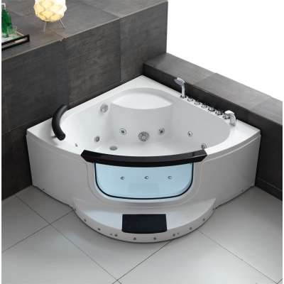 WOMA Luxury corner glass massage bathtub whirlpool bubble bathtub spa  for two persons with safety step (Q301)